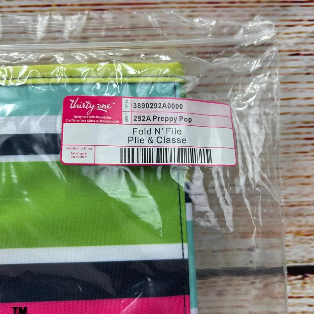 Thirty-One Fold N File Preppy Pop Striped Collapsible Office Organizer 3890 NEW